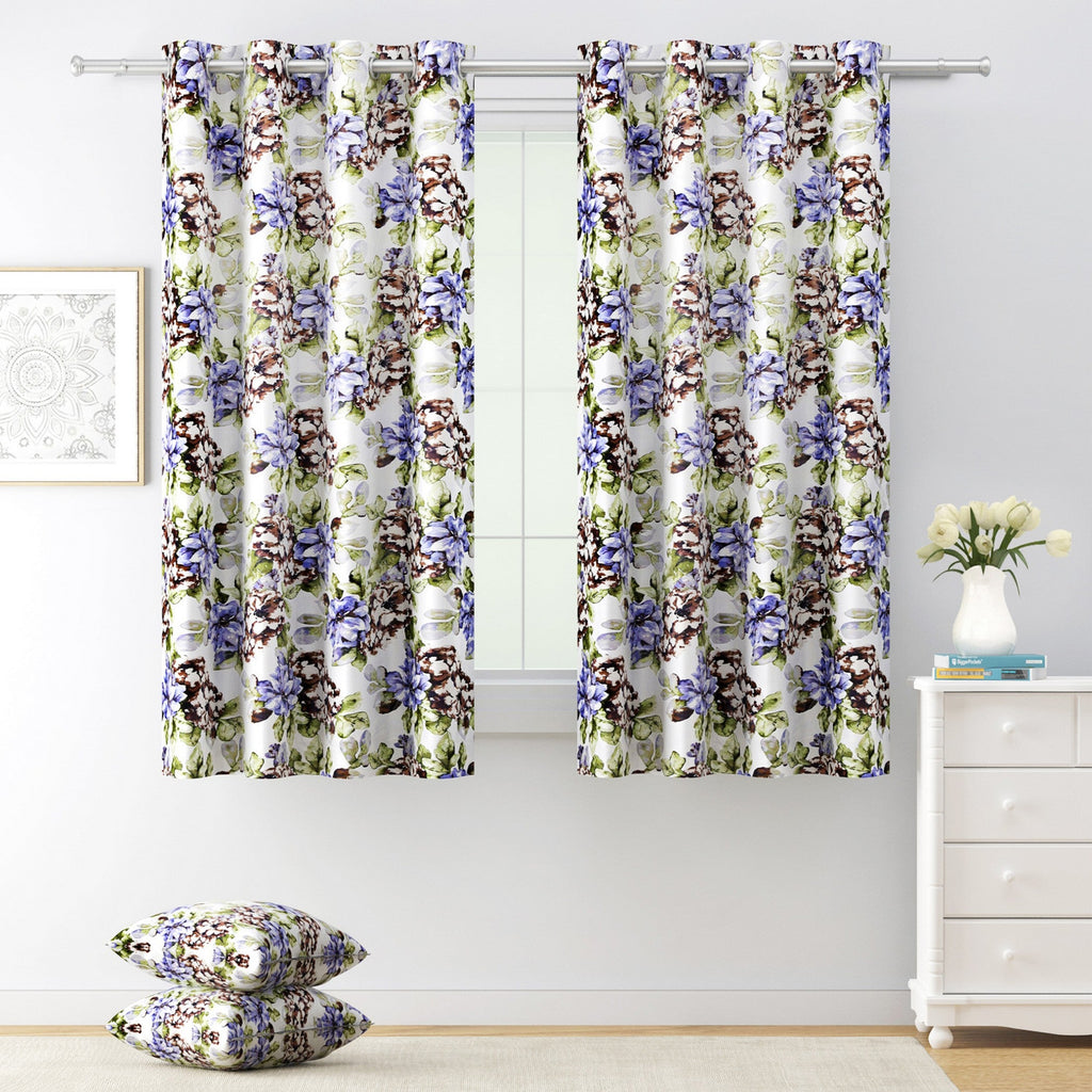 Botanical Bloom Floral Curtains – Lilac & Olive Green, Set of 2