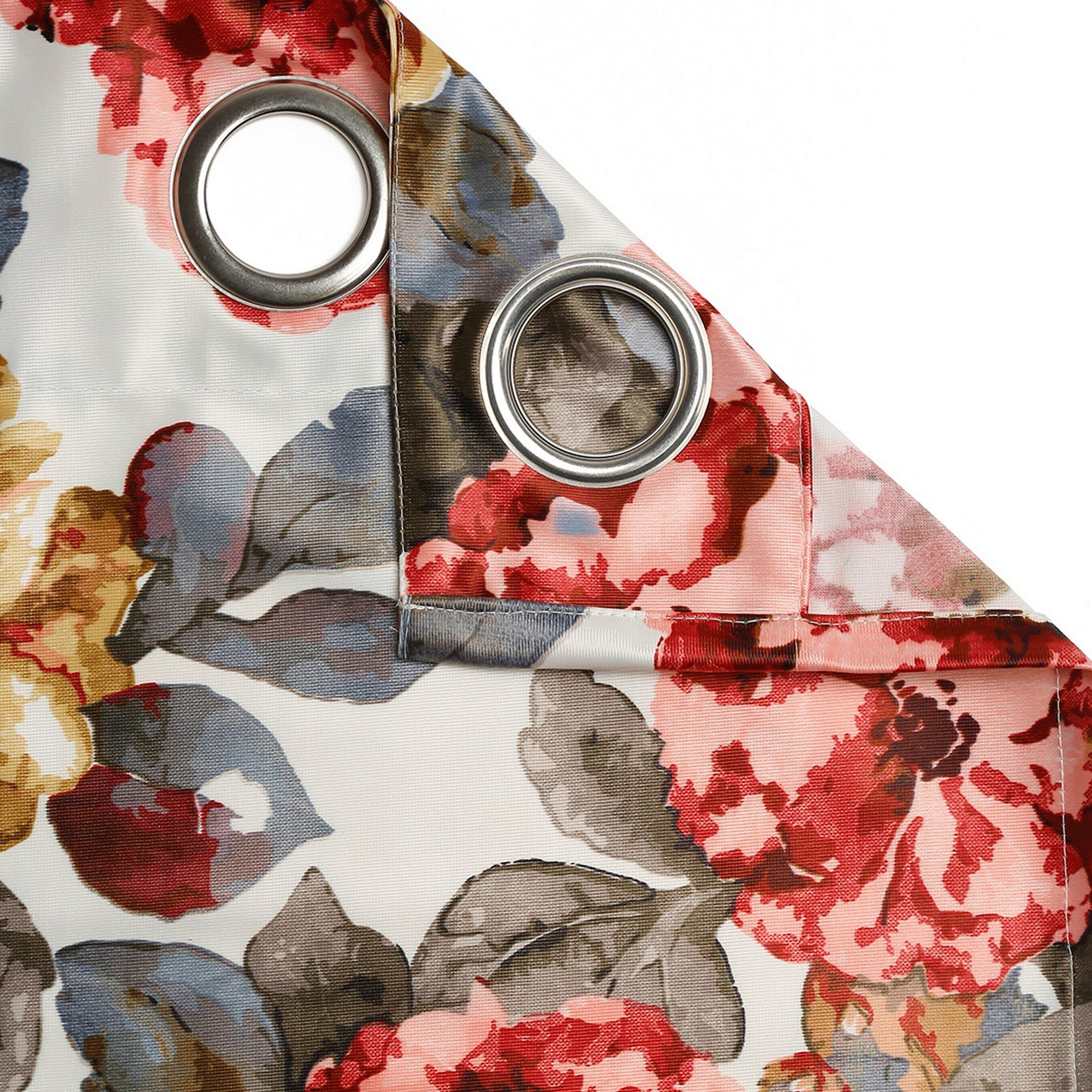 Crimson Bloom Floral Curtains – Red, Mustard & Grey, Set of 2