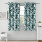 Turquoise Bloom Curtains – Aqua Blue & Charcoal Floral Print, Set of 2