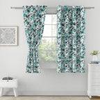 Turquoise Bloom Curtains – Aqua Blue & Charcoal Floral Print, Set of 2