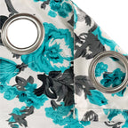 Turquoise Bloom Curtains – Aqua Blue & Charcoal Floral Print, Set of 2
