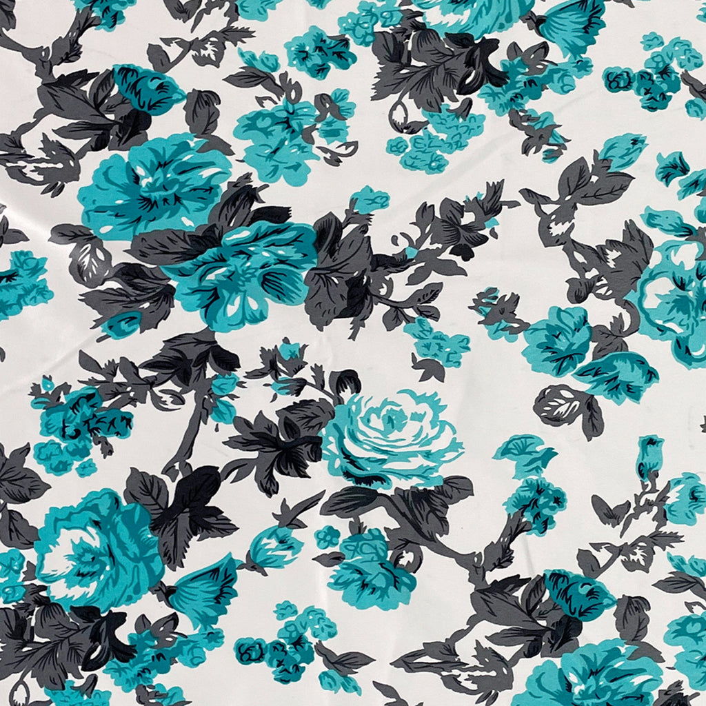 Turquoise Bloom Curtains – Aqua Blue & Charcoal Floral Print, Set of 2
