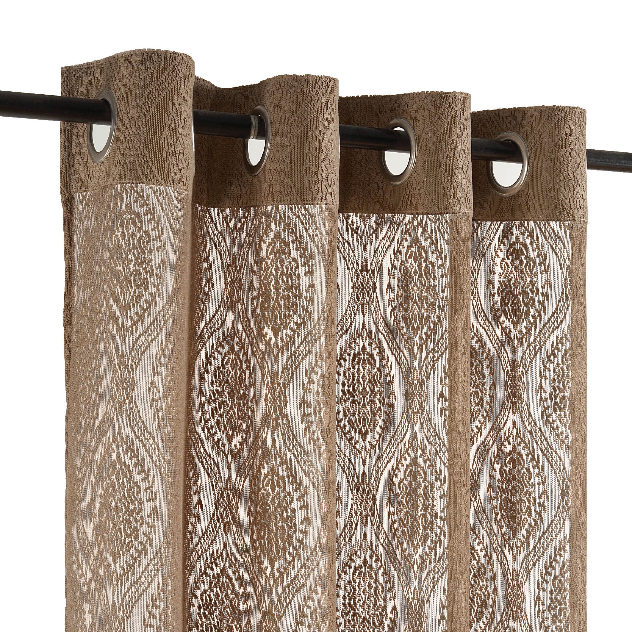 Beige Ethnic Damask Polyester Eyelet Window Curtain Set of 2