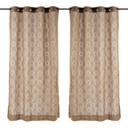 Beige Ethnic Damask Polyester Eyelet Window Curtain Set of 2