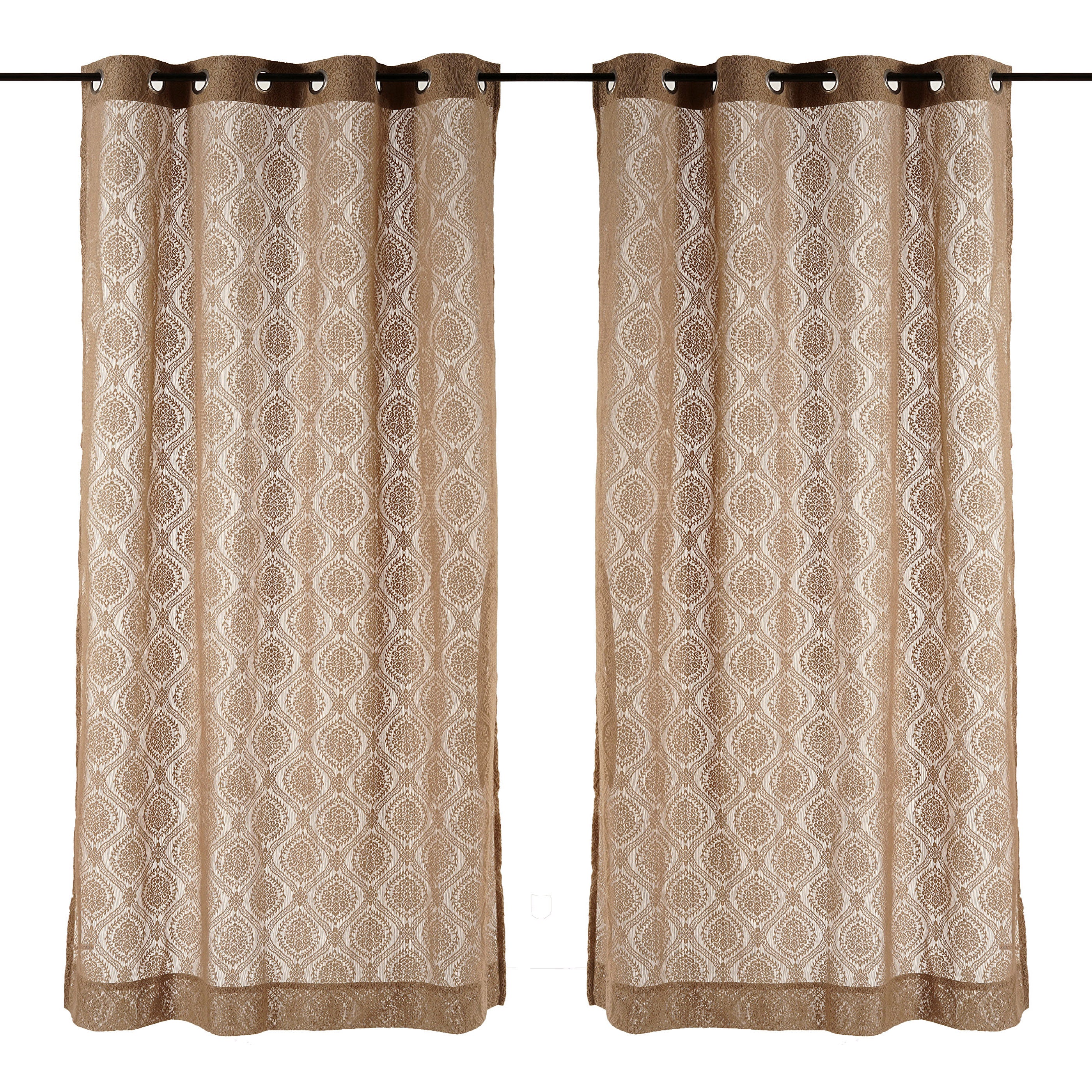 Beige Ethnic Damask Polyester Eyelet Window Curtain Set of 2