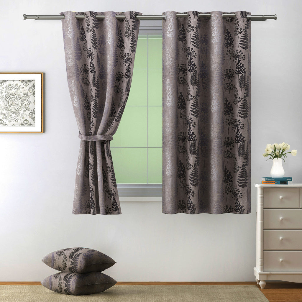Premium Jacquard Botanical Fern Brown Window Curtains – Set of 2