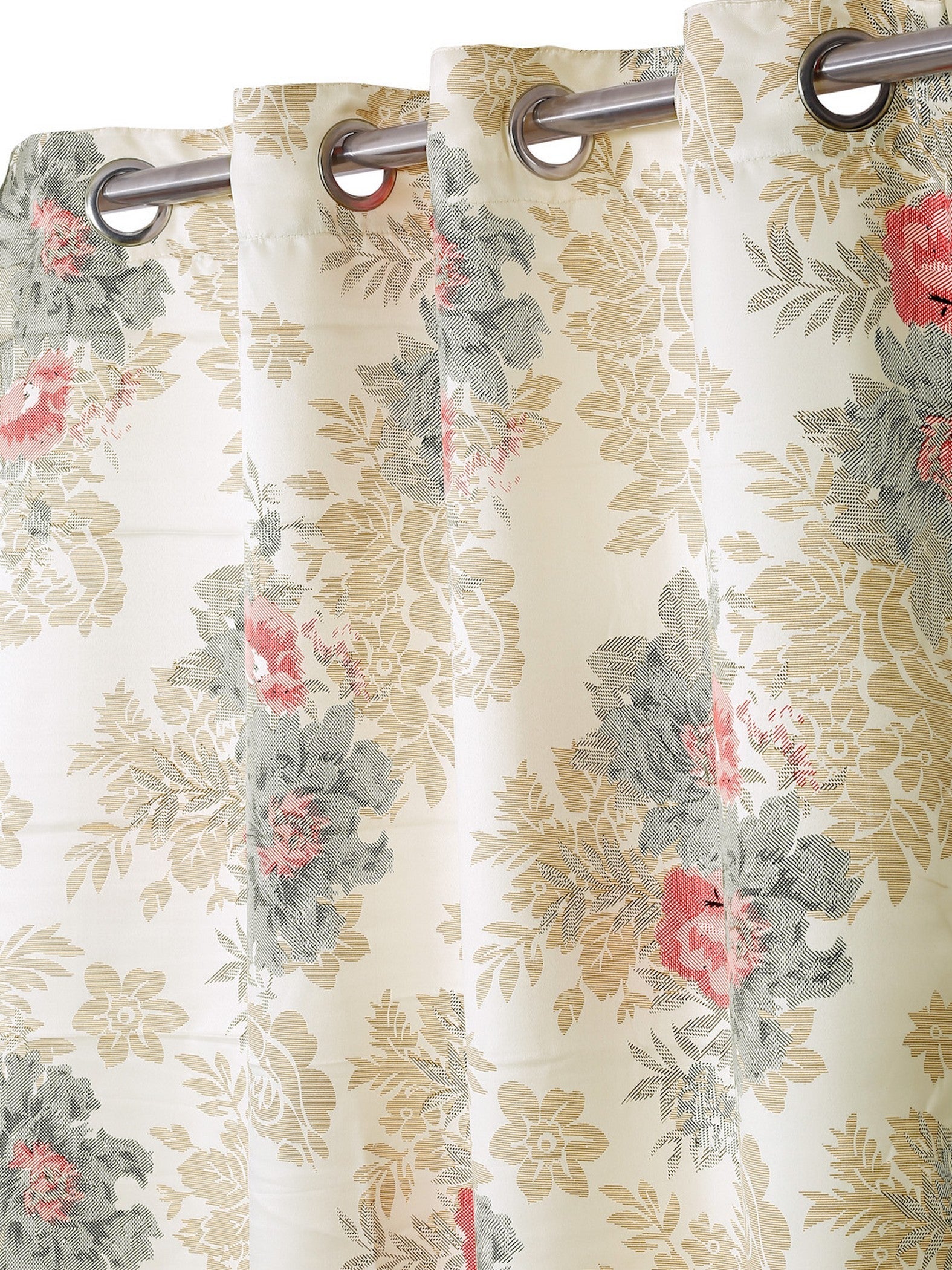 Premium Floral Beige Jacquard Window Curtains – Set of 2
