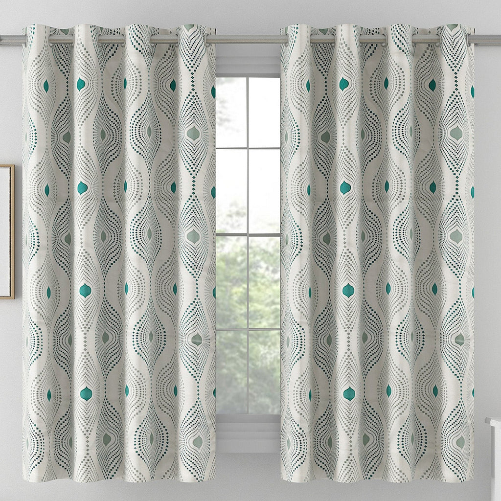Premium Geometric Teal Printed Window Curtains – Set of 2
