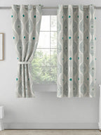 Premium Geometric Teal Printed Window Curtains – Set of 2