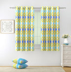 Premium Geometric Blue and Yellow Printed Window Curtains – Set of 2