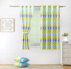 Premium Geometric Blue and Yellow Printed Window Curtains – Set of 2