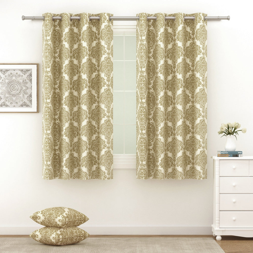 Premium Beige Printed Window Curtains – Set of 2