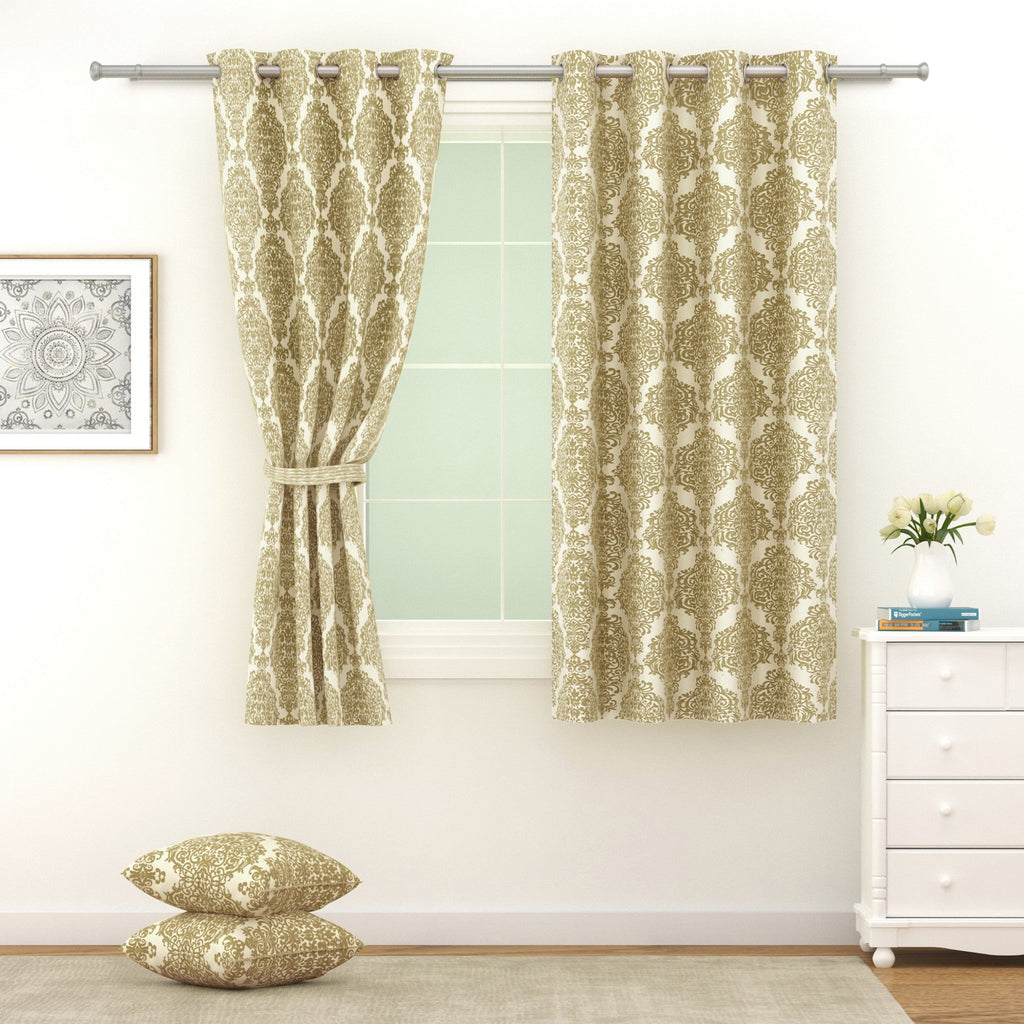 Premium Beige Printed Window Curtains – Set of 2