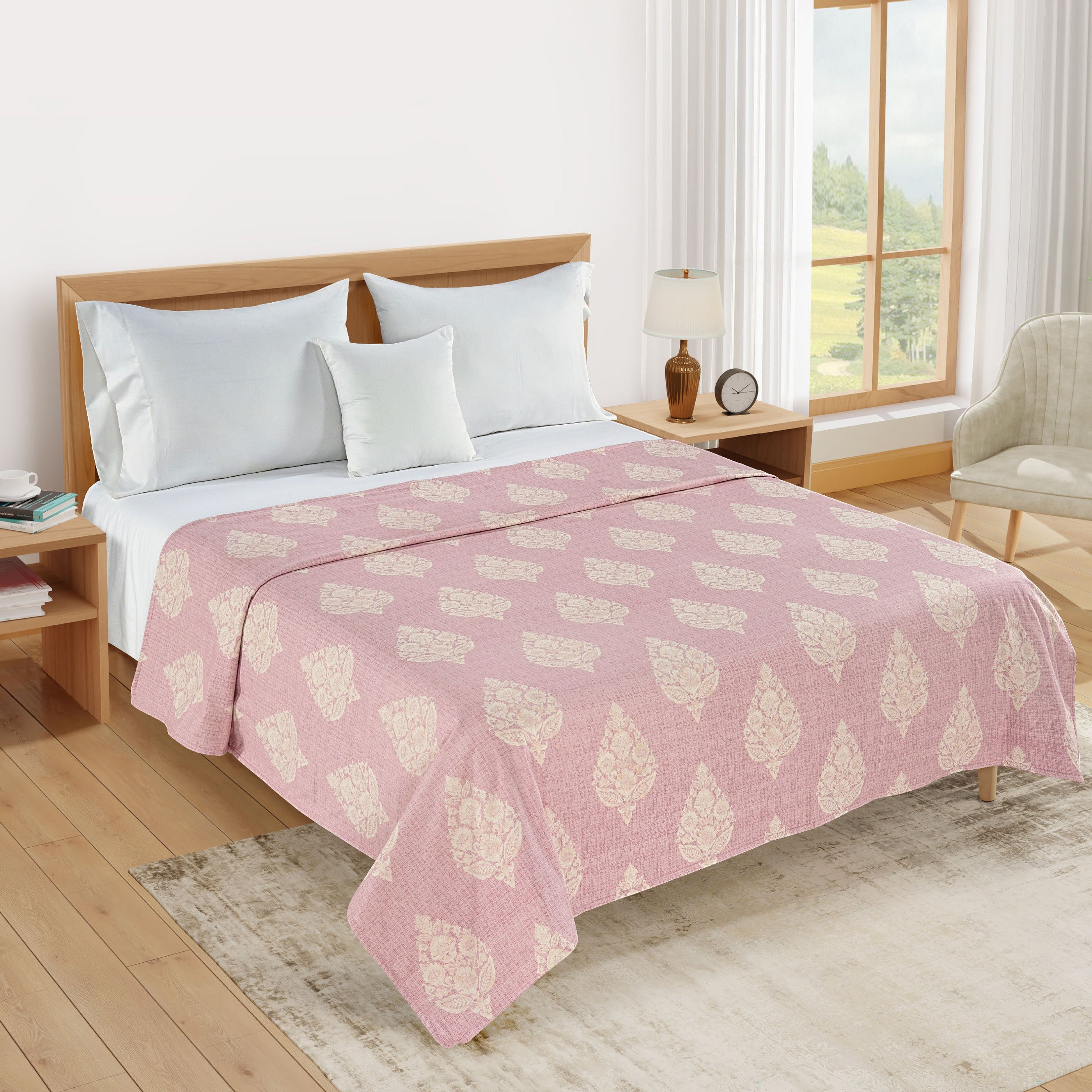 Elegant Cotton Motif Pink Double Winter Quilt
