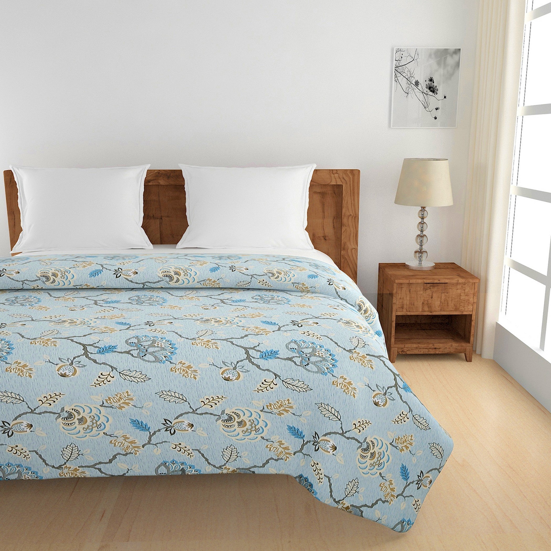 Soft Pure cotton Floral Blue Double AC Quilt