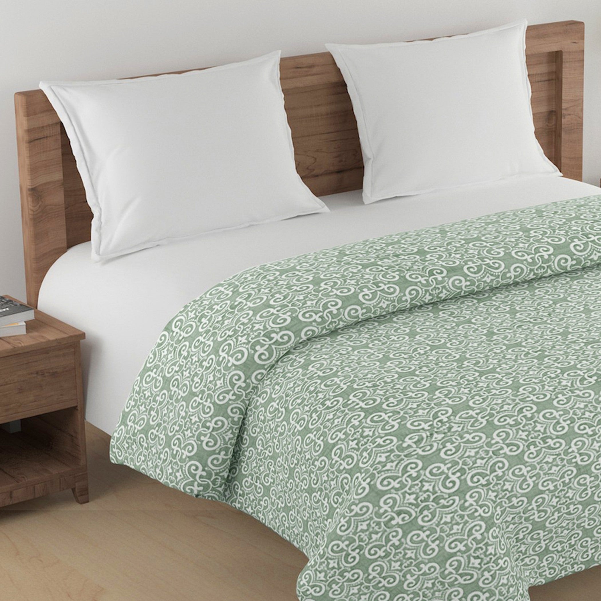 Elegant Cotton Motif Green Single AC Quilt