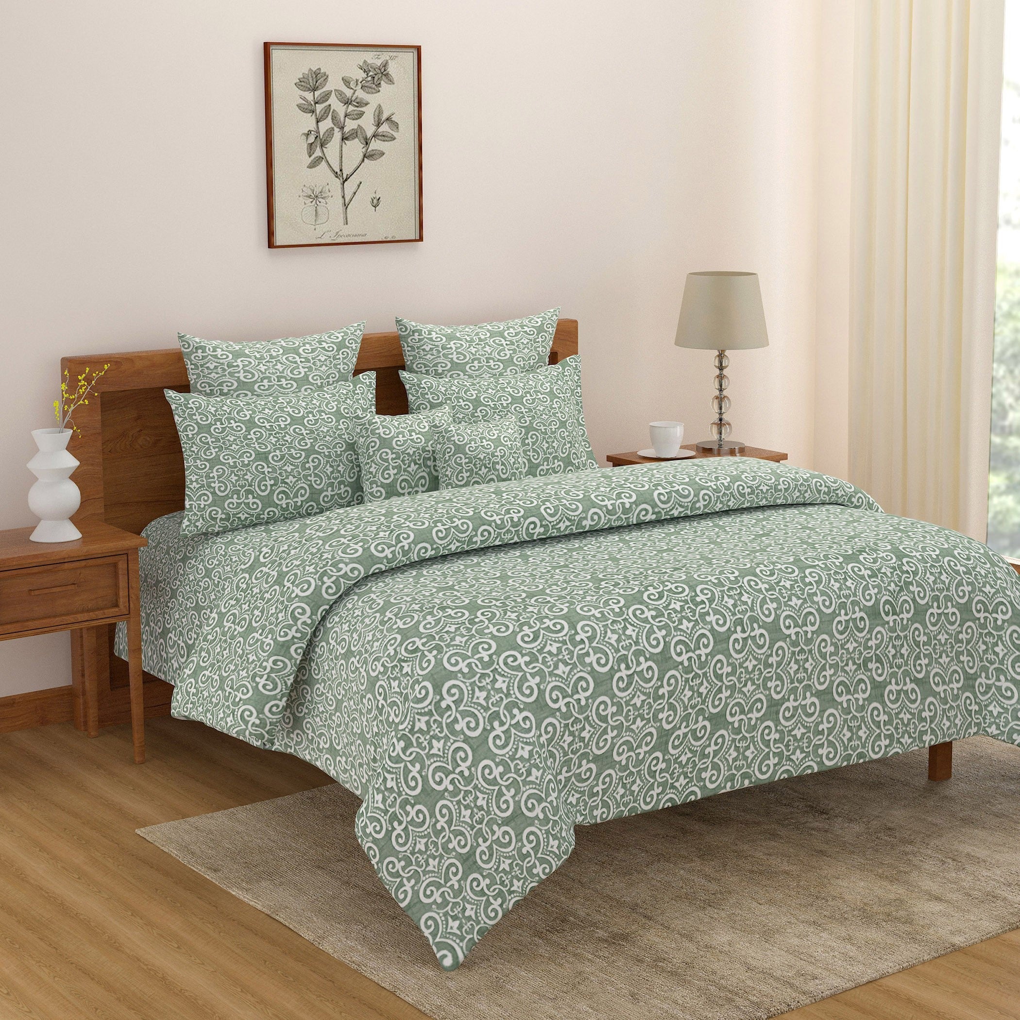 Elegant Cotton Motif Green Single AC Quilt