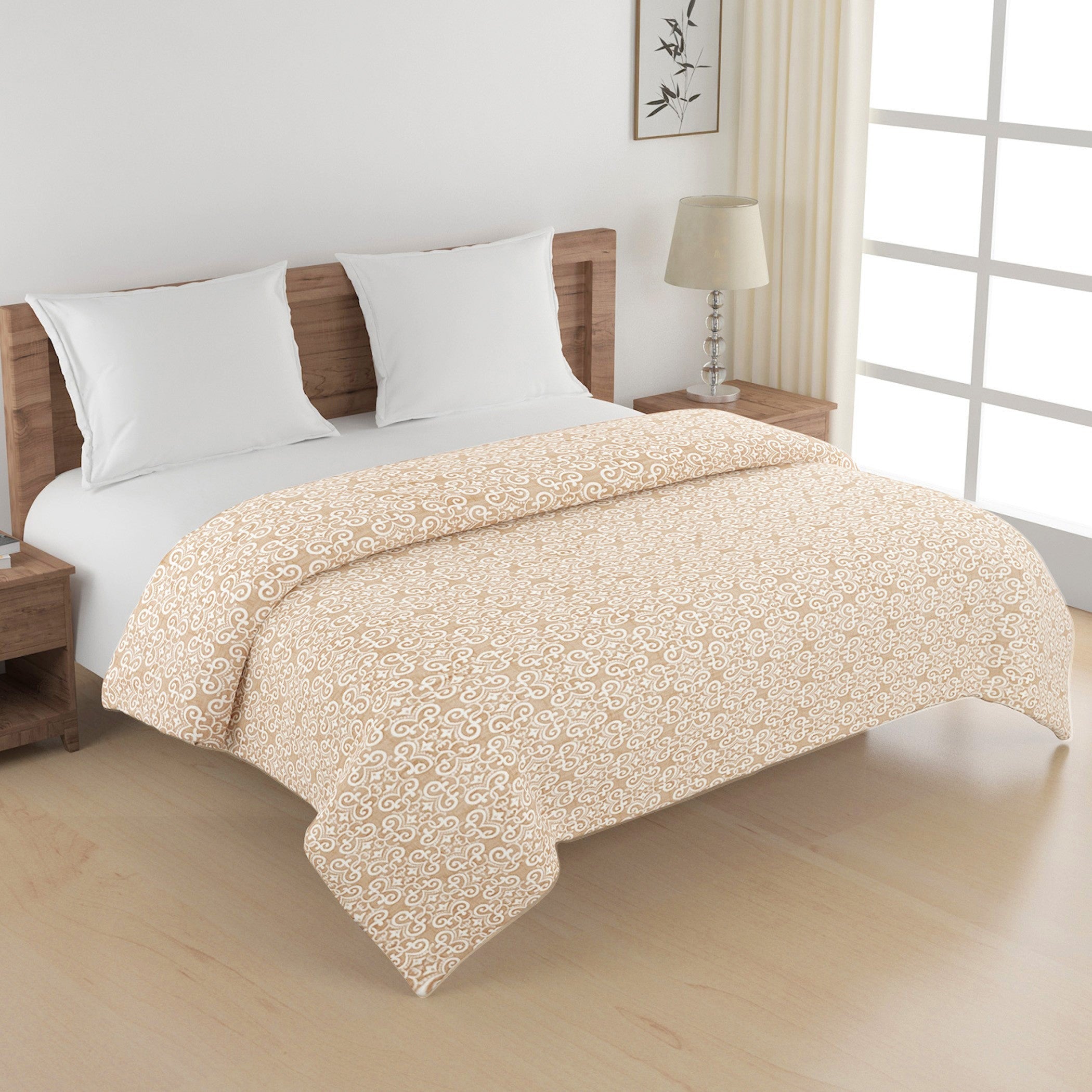 Elegant Cotton Motif Beige Single Winter Quilt