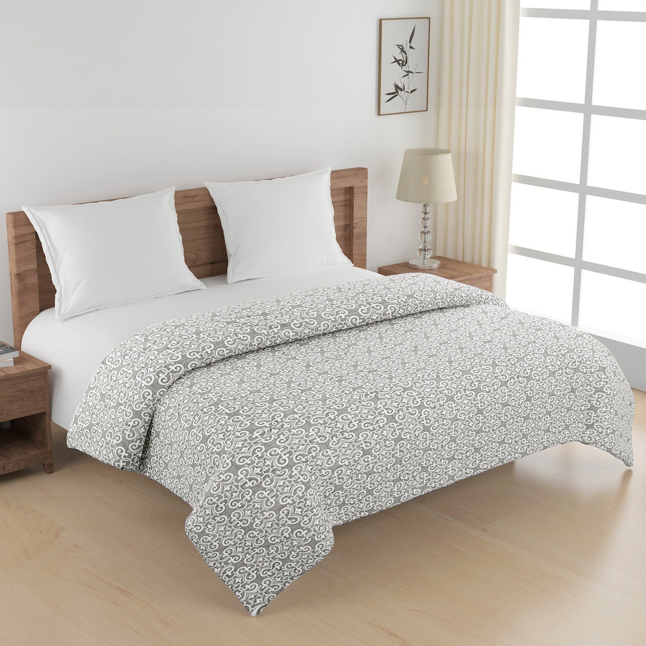 Elegant Cotton Motif Grey Single AC Quilt