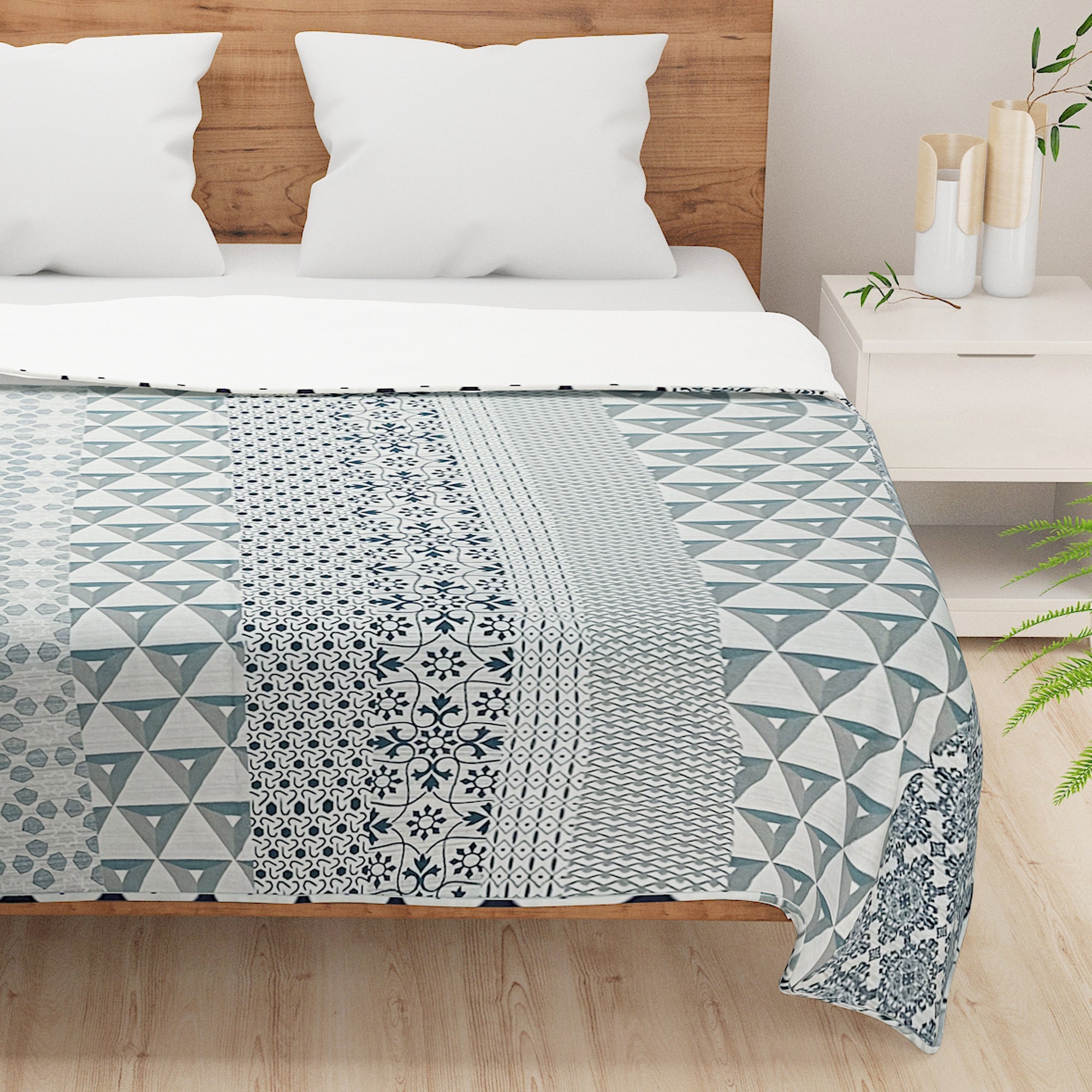 Modern Cotton Geometric Blue Single AC Quilt