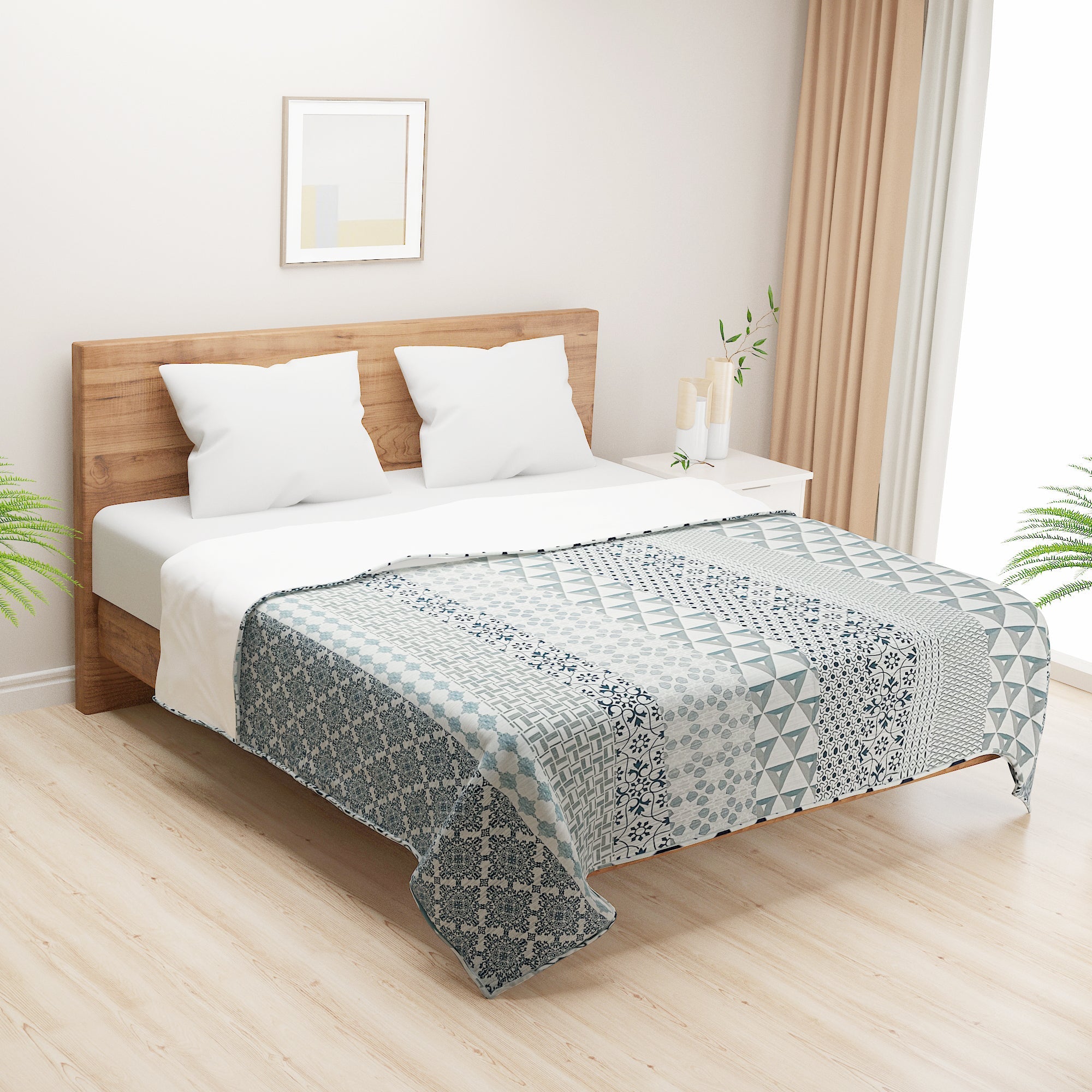 Modern Cotton Geometric Blue Single AC Quilt
