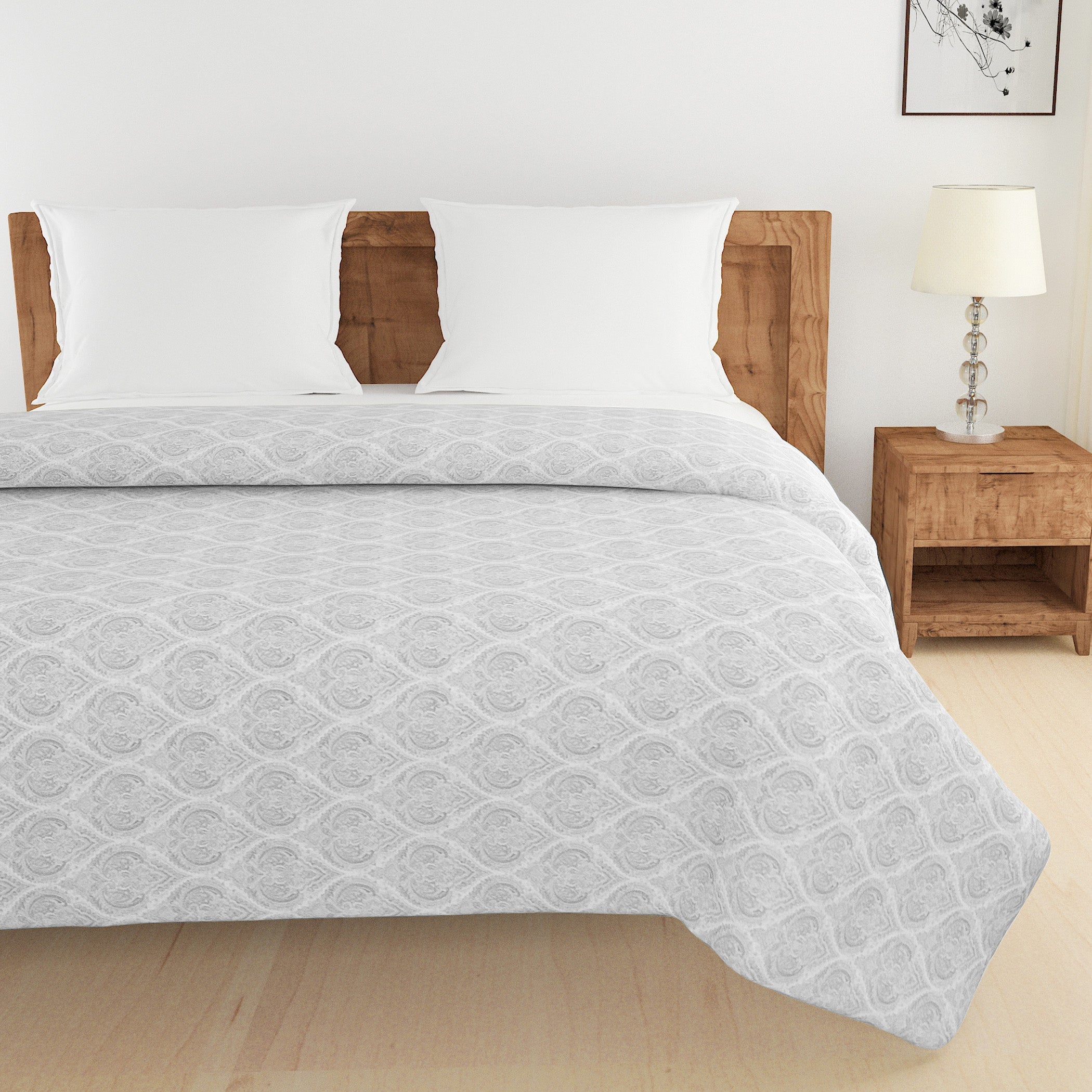 Elegant Cotton Motif Grey Single Winter Quilt