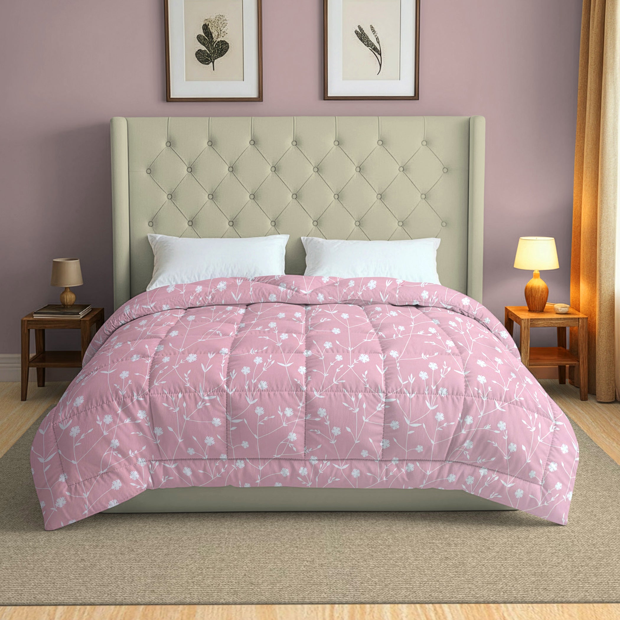 Soft Cotton Floral Pink Double AC Quilt