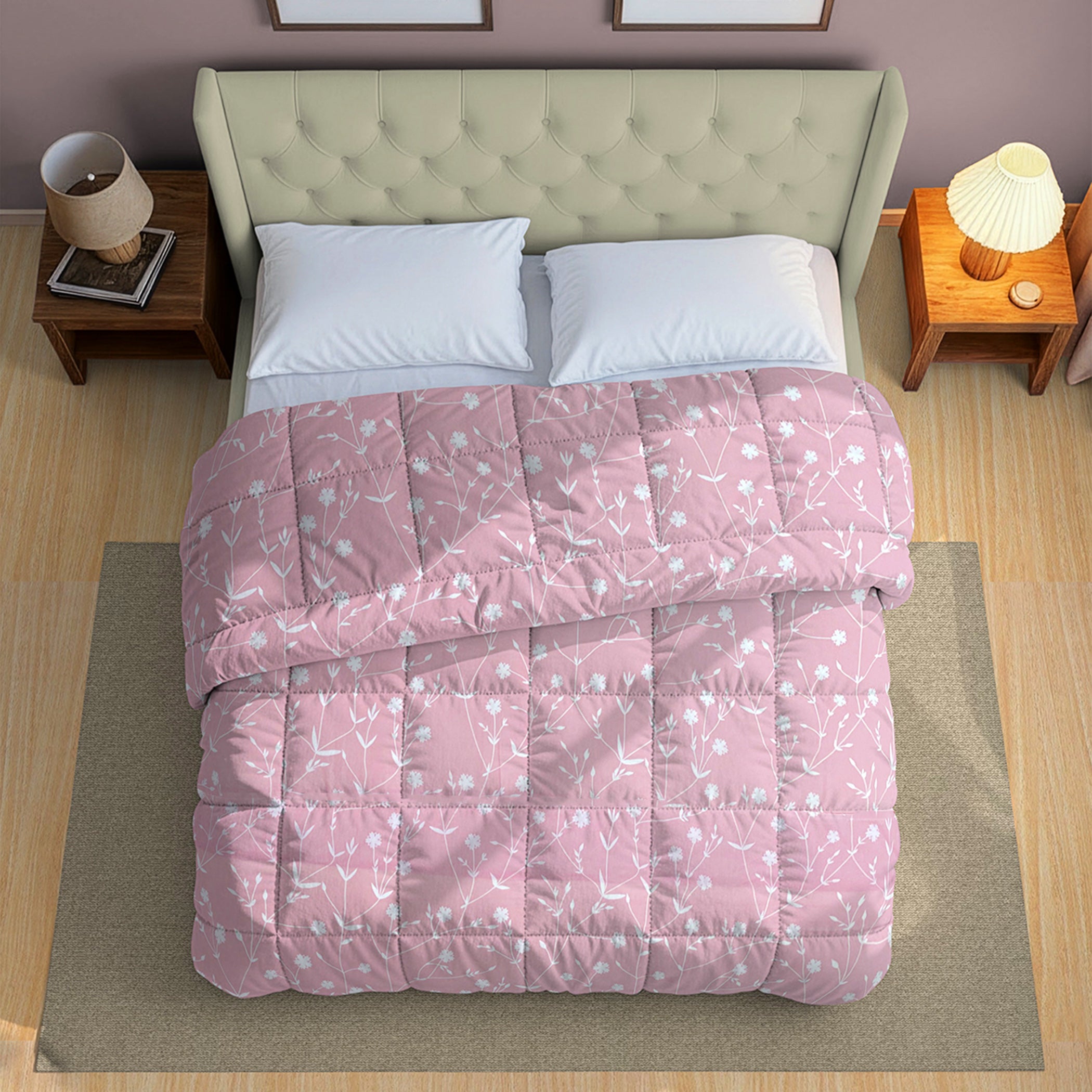 Soft Cotton Floral Pink Double AC Quilt