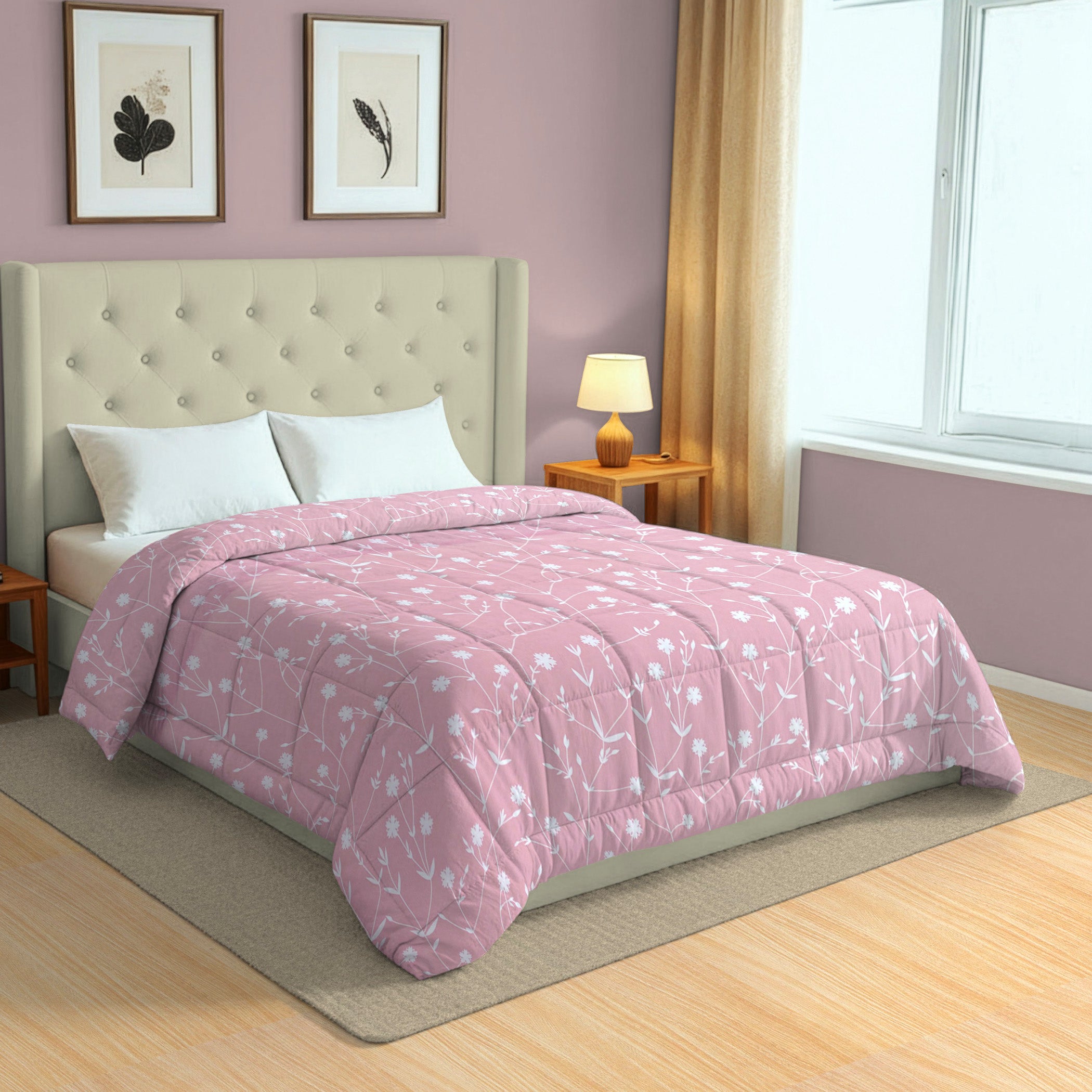 Soft Cotton Floral Pink Double AC Quilt