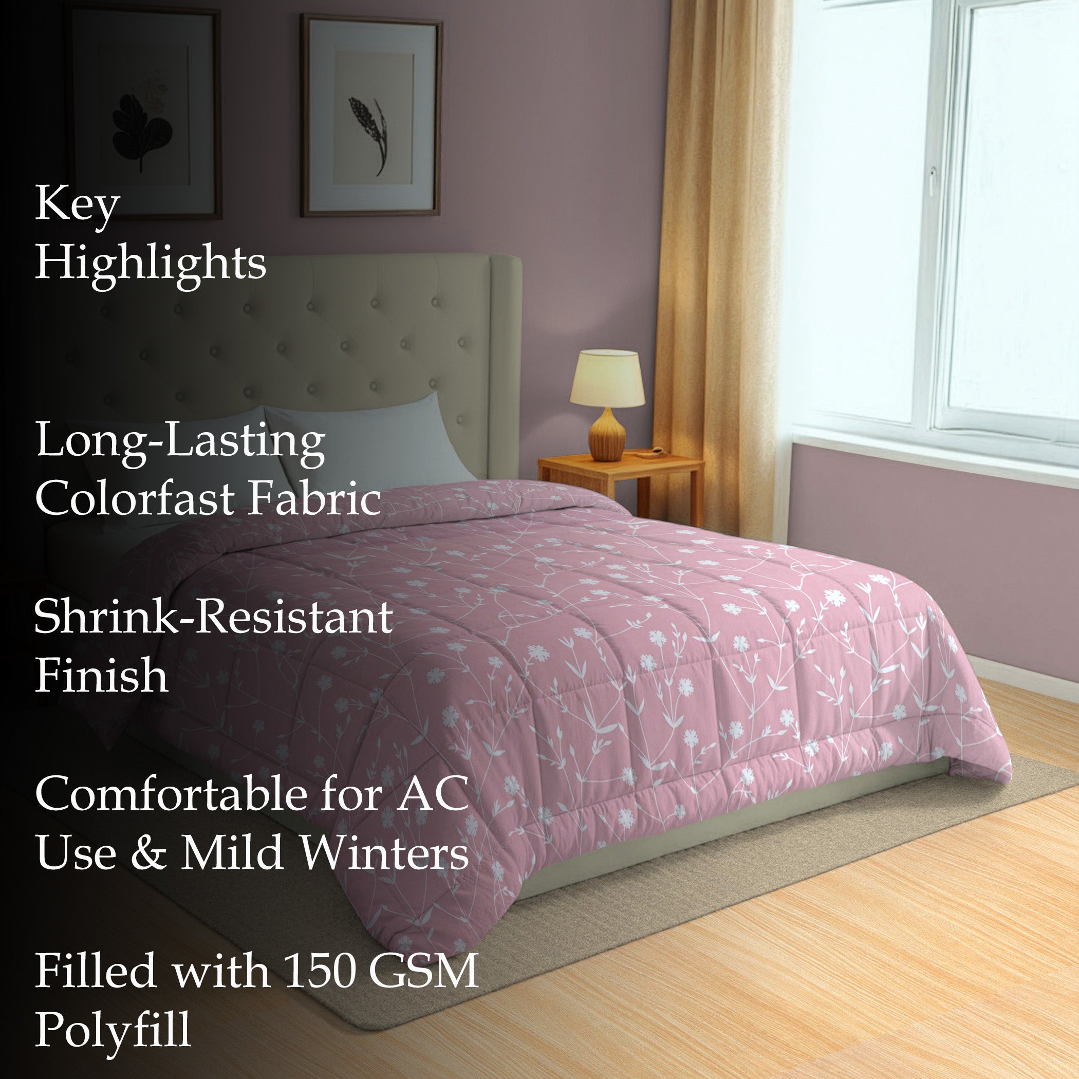 Soft Cotton Floral Pink Double AC Quilt