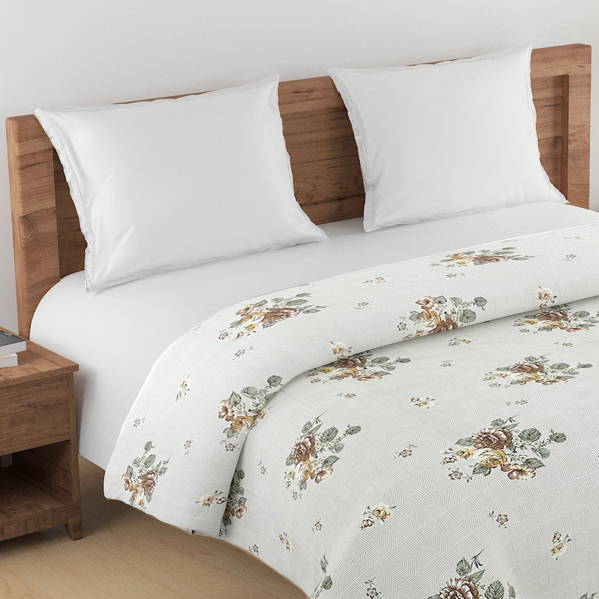 Soft Pure cotton Floral Beige Double AC Quilt