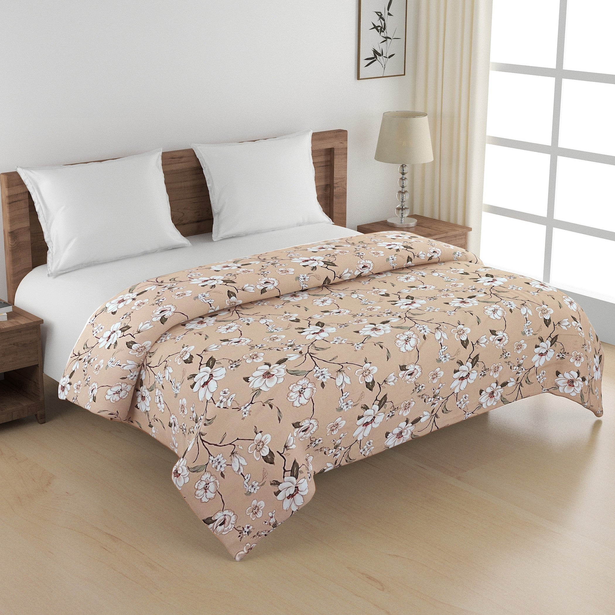 Soft Cotton Floral Beige Single AC Quilt