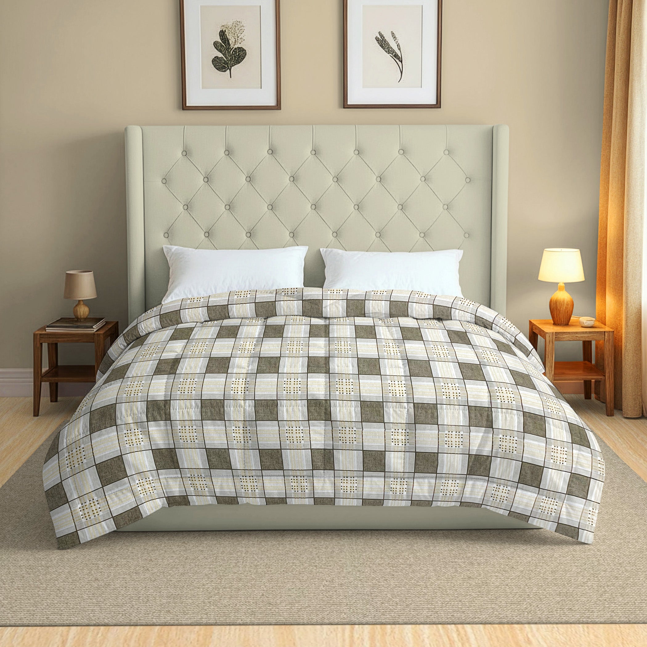 Modern Cotton Geometric Yellow Double AC Quilt
