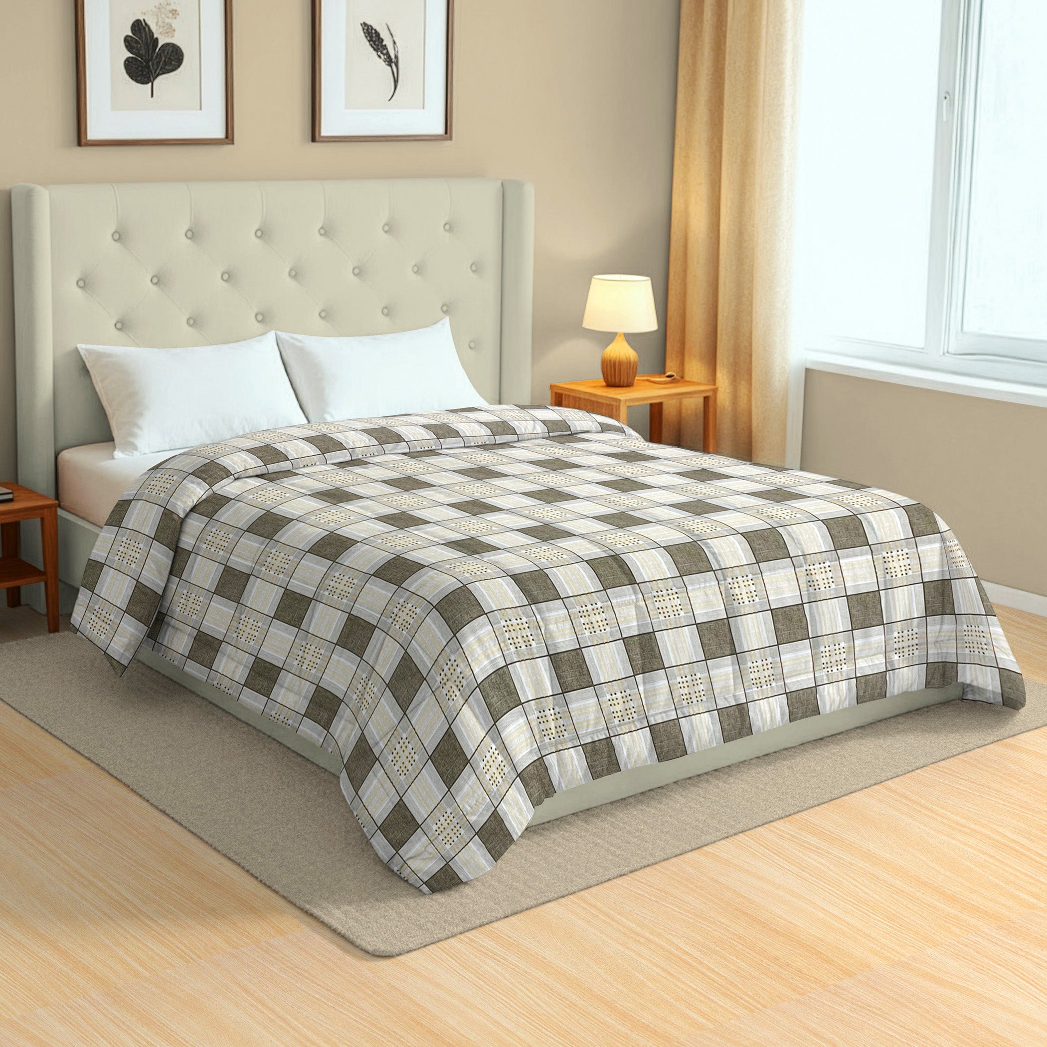 Modern Cotton Geometric Yellow Double AC Quilt