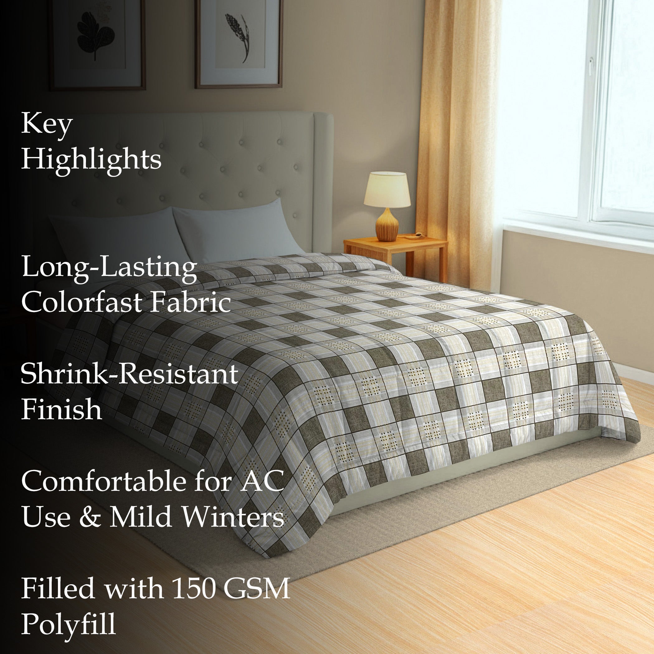Modern Cotton Geometric Yellow Double AC Quilt