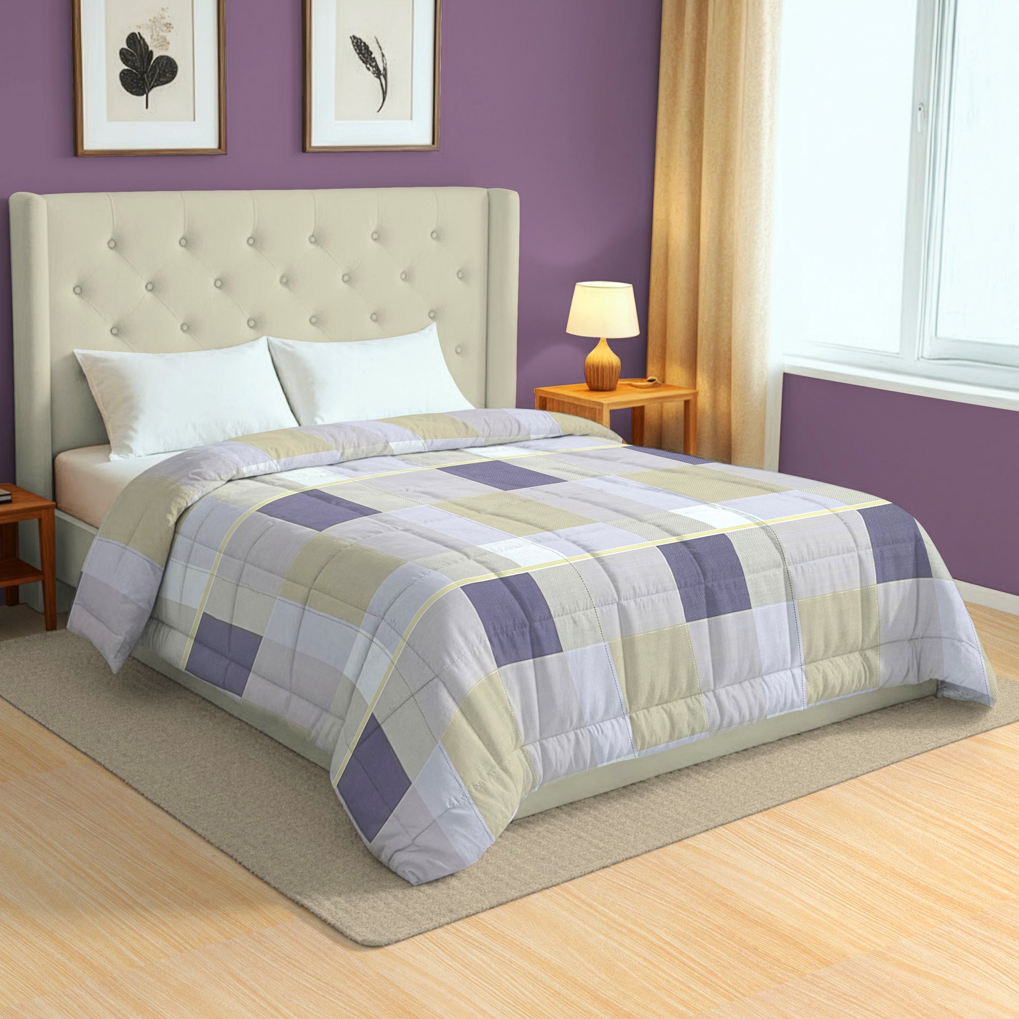 Modern Cotton Geometric Purple Double AC Quilt