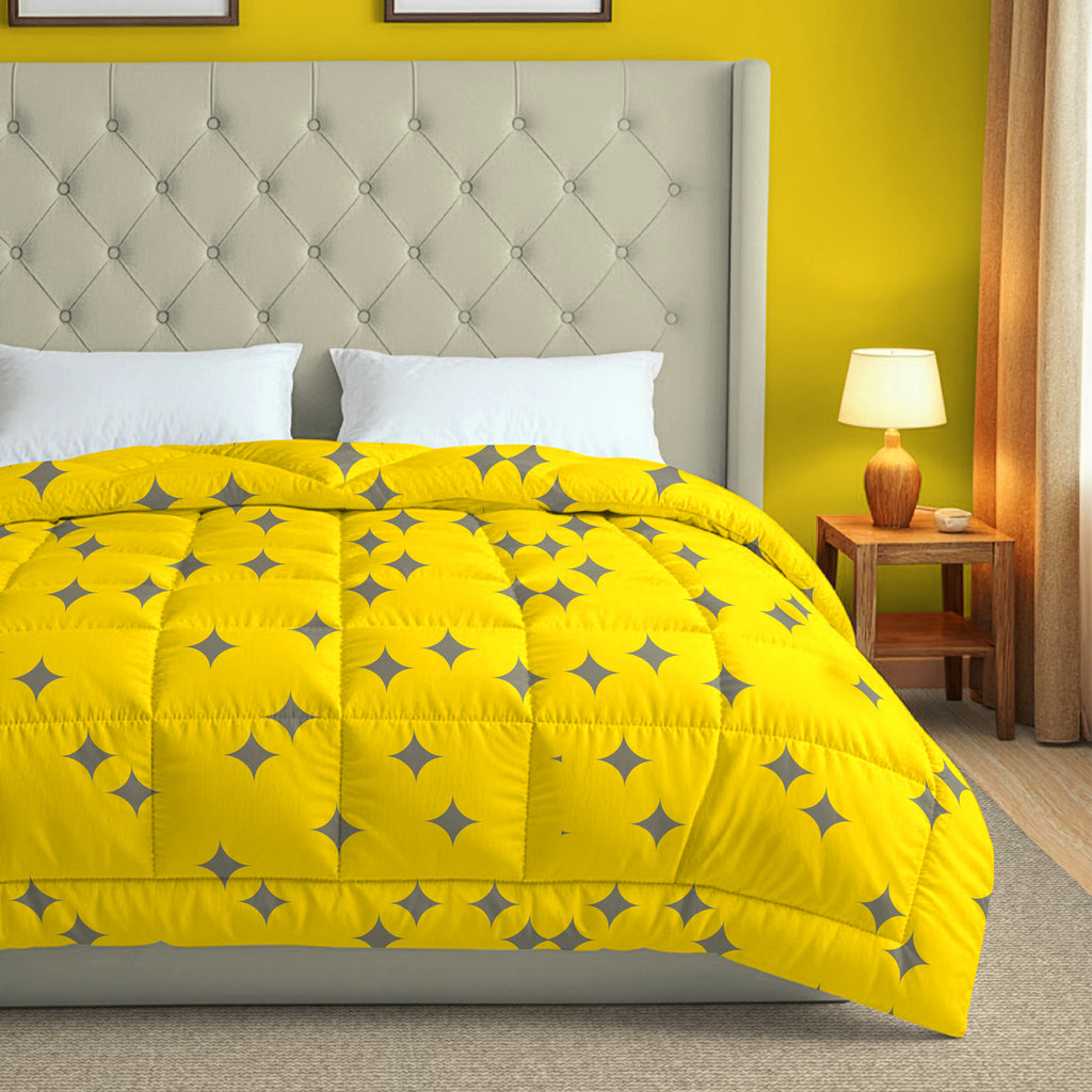 Yellow & Grey Geometric Microfiber Lightweight 150 GSM AC Room Comforter