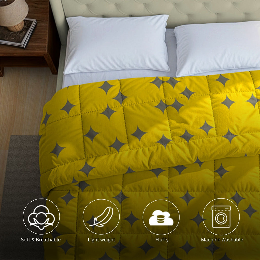Yellow & Grey Geometric Microfiber Lightweight 150 GSM AC Room Comforter