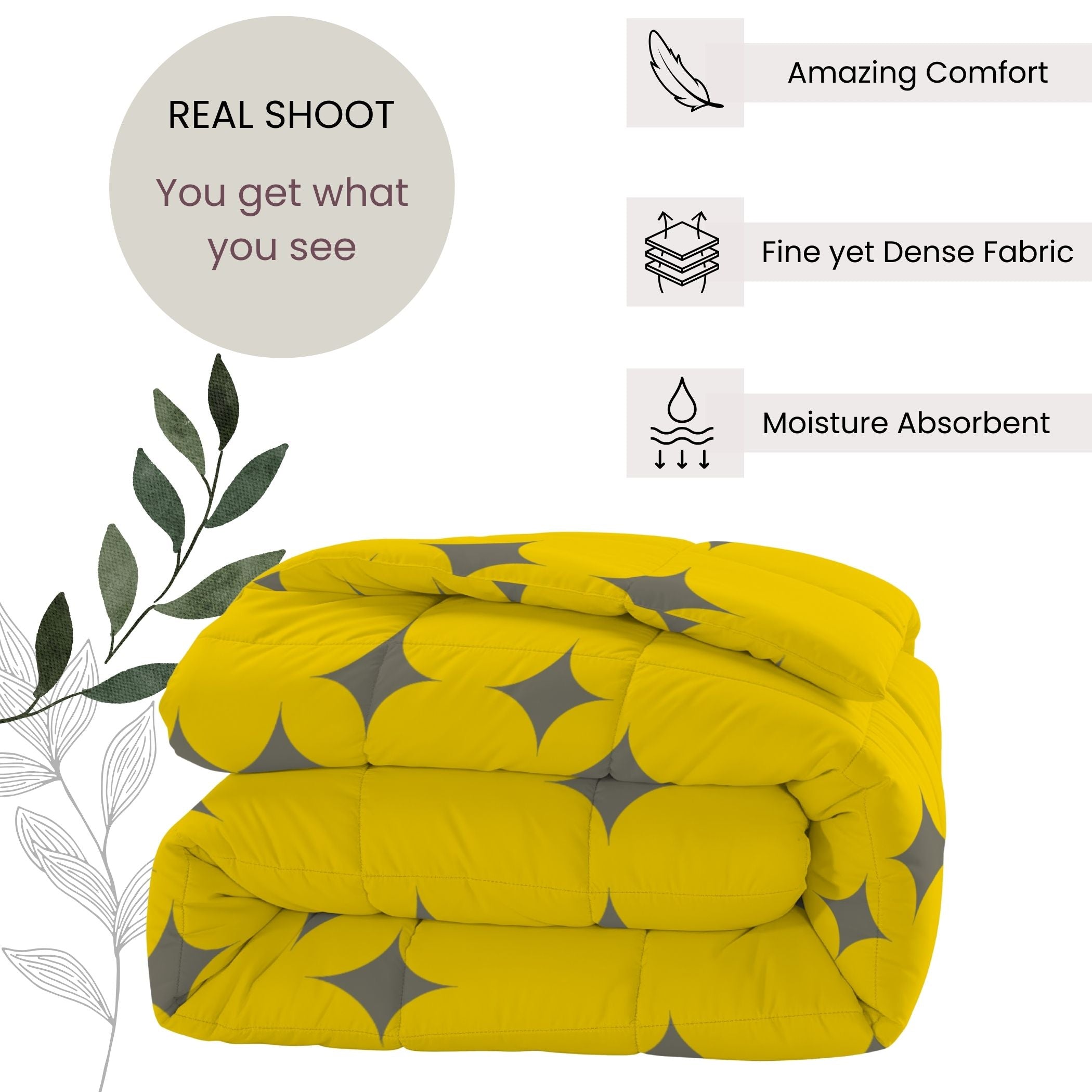 Yellow & Grey Geometric Microfiber Lightweight 150 GSM AC Room Comforter