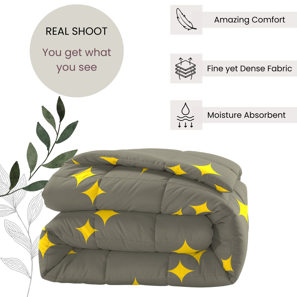 Grey & Yellow Geometric Microfiber Lightweight AC Room 150 GSM Comforter