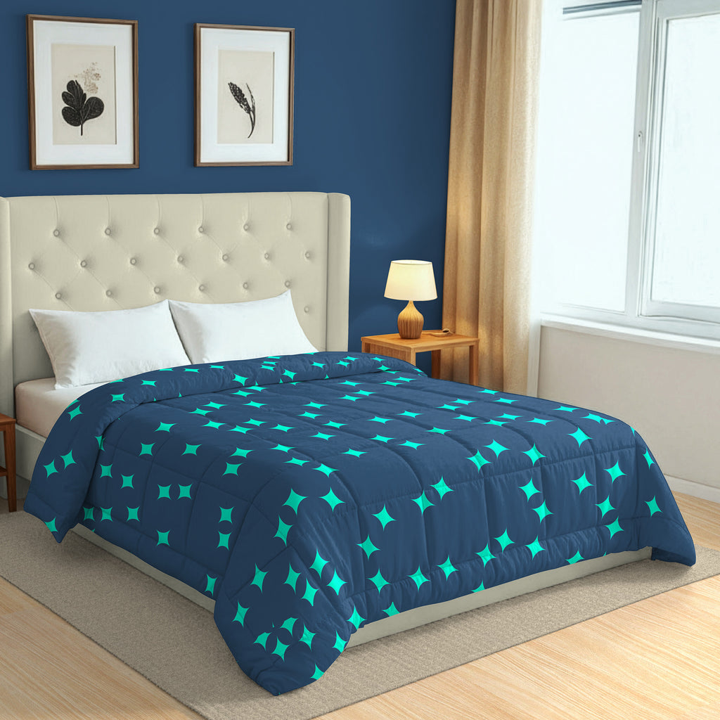 Navy Blue & Teal Geometric Microfiber Lightweight AC Room 150 GSM Comforter
