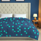 Navy Blue & Teal Geometric Microfiber Lightweight AC Room 150 GSM Comforter