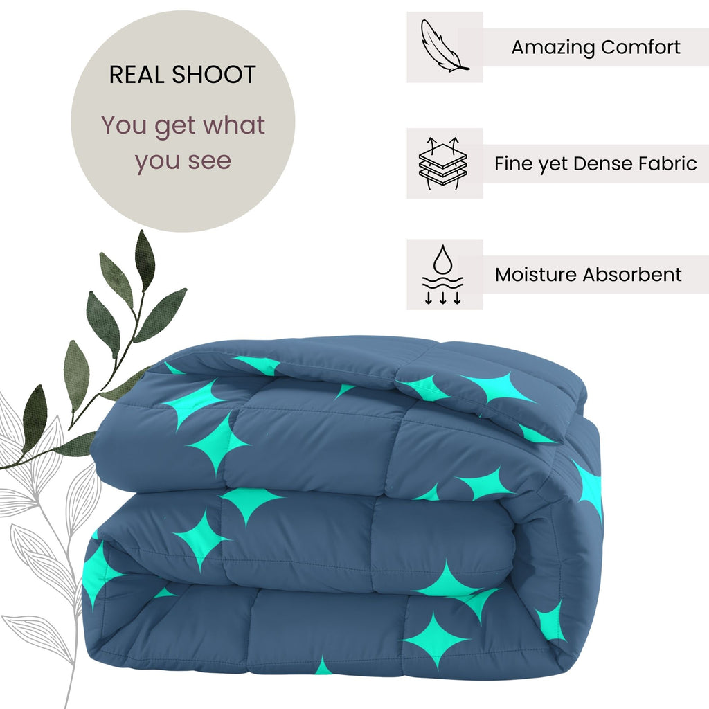 Navy Blue & Teal Geometric Microfiber Lightweight AC Room 150 GSM Comforter