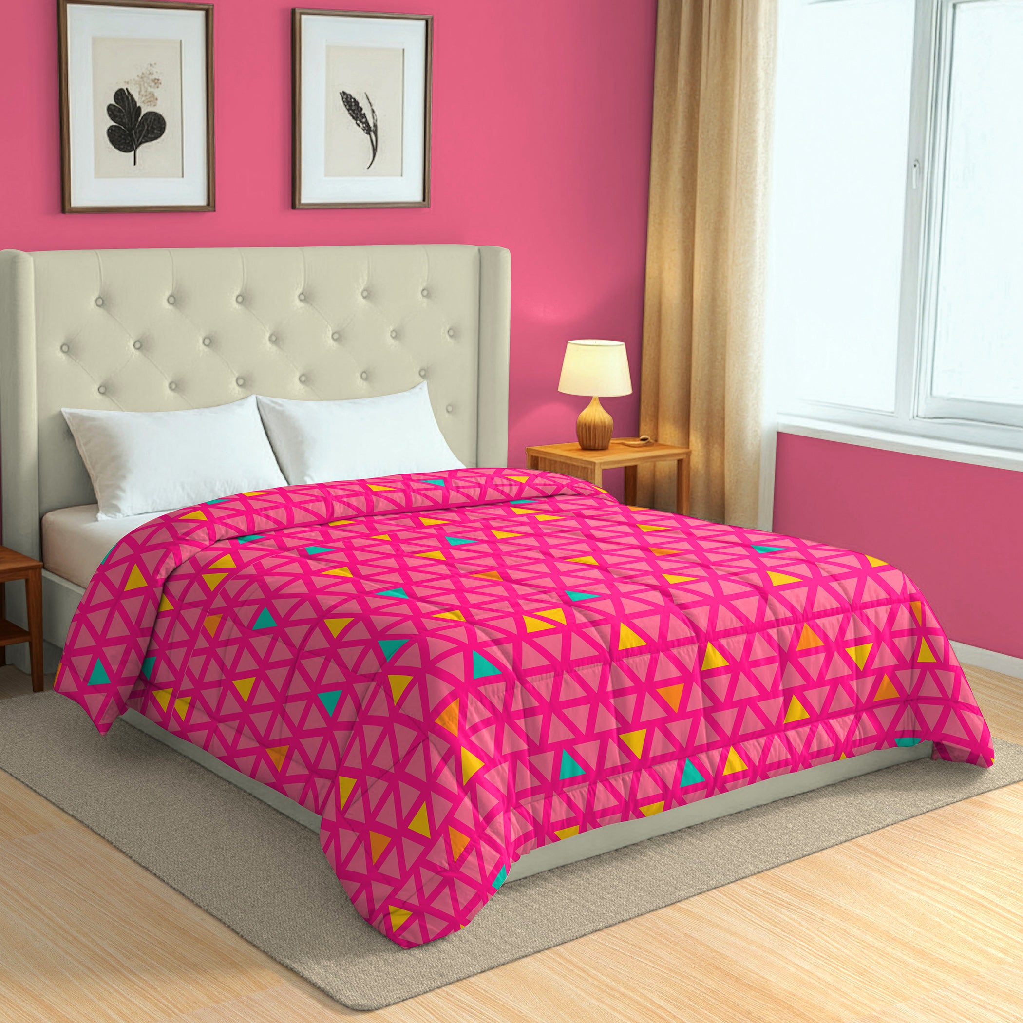 Pink & Yellow Geometric Microfiber Lightweight 150 GSM Comforter