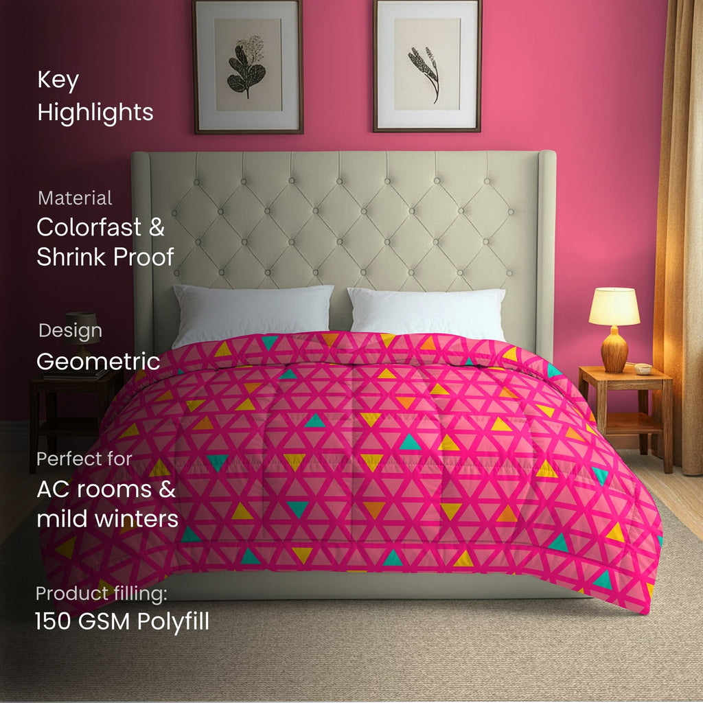 Pink & Yellow Geometric Microfiber Lightweight 150 GSM Comforter