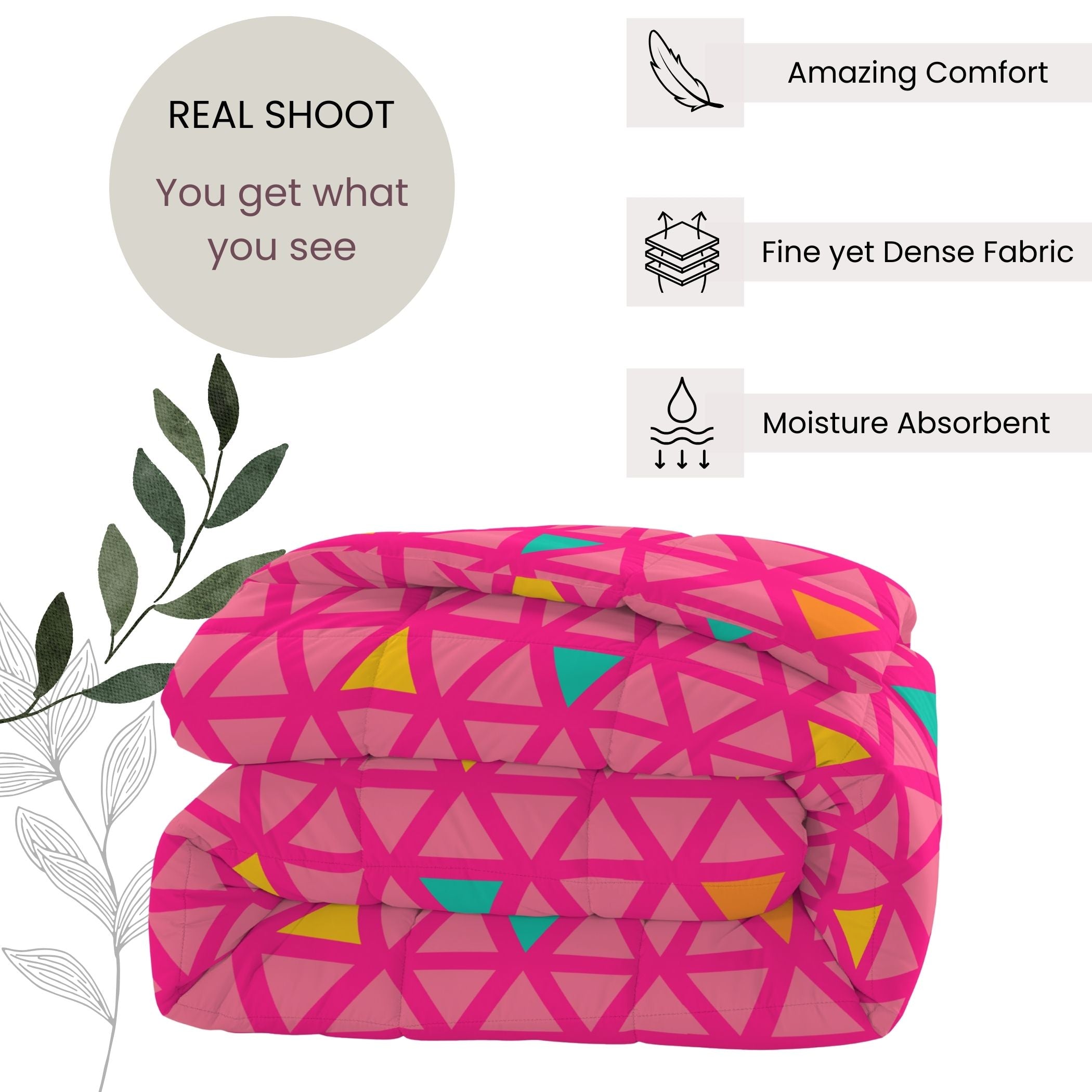 Pink & Yellow Geometric Microfiber Lightweight 150 GSM Comforter