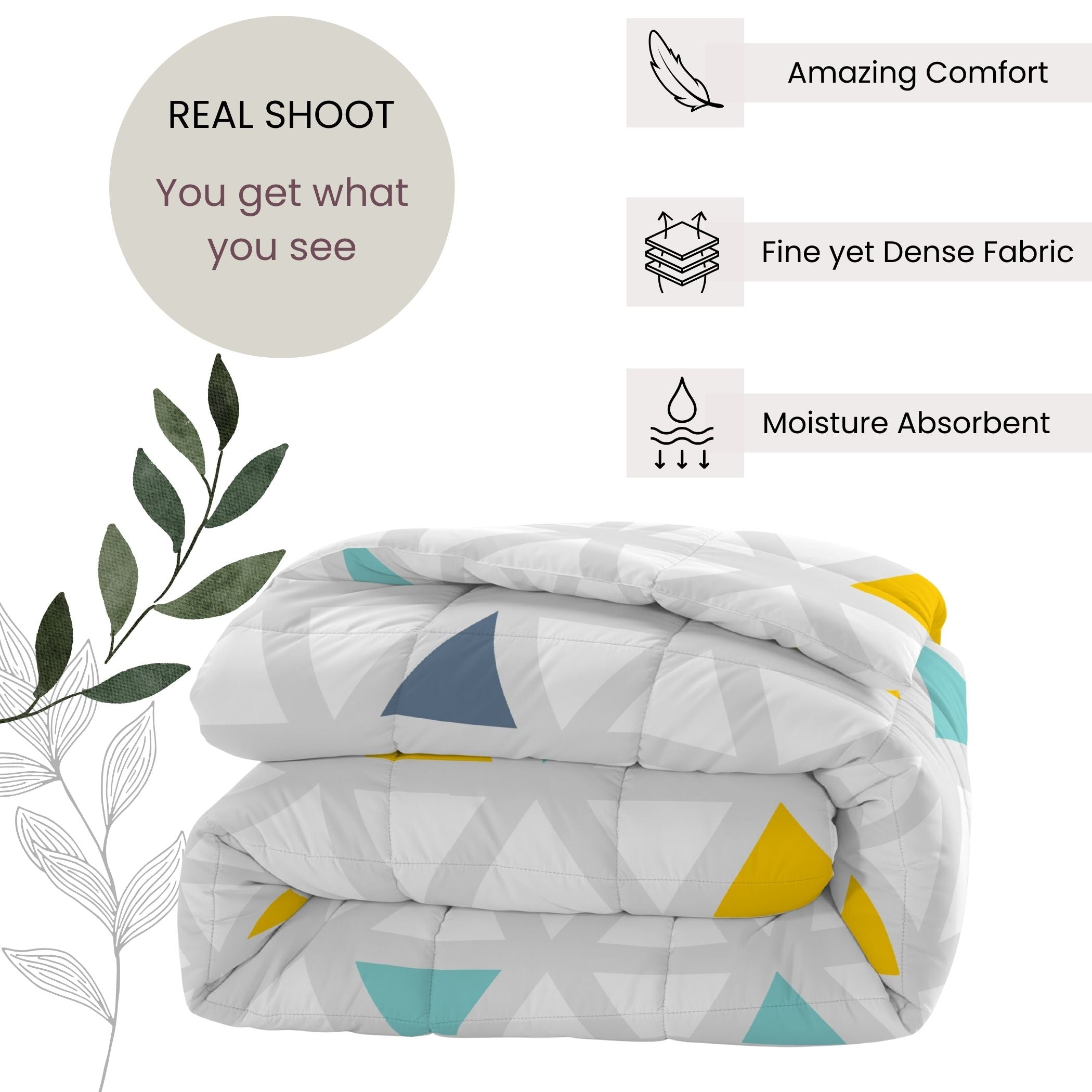 White & Yellow Geometric Microfiber Lightweight 150 GSM Comforter