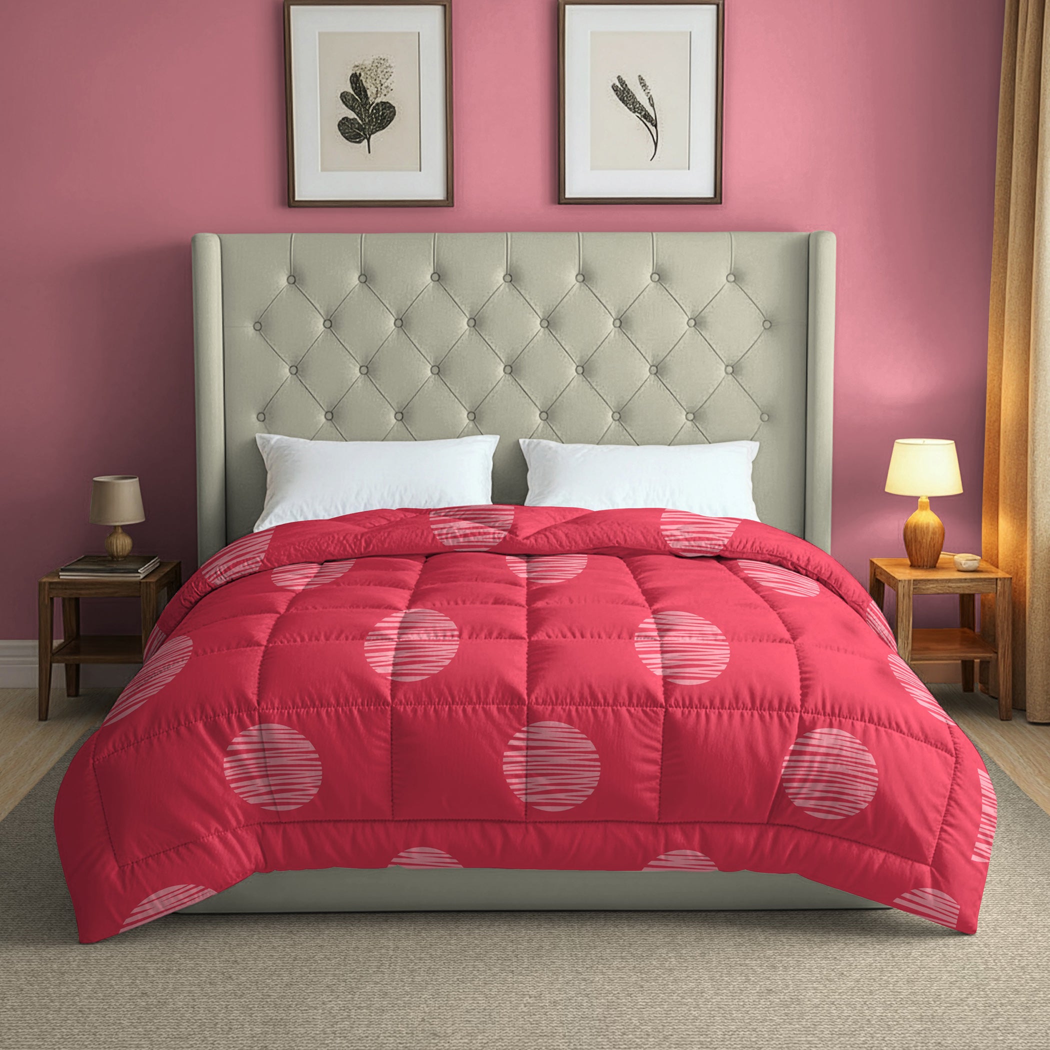 Red & White Geometric Microfiber Lightweight AC Room 150 GSM Comforter