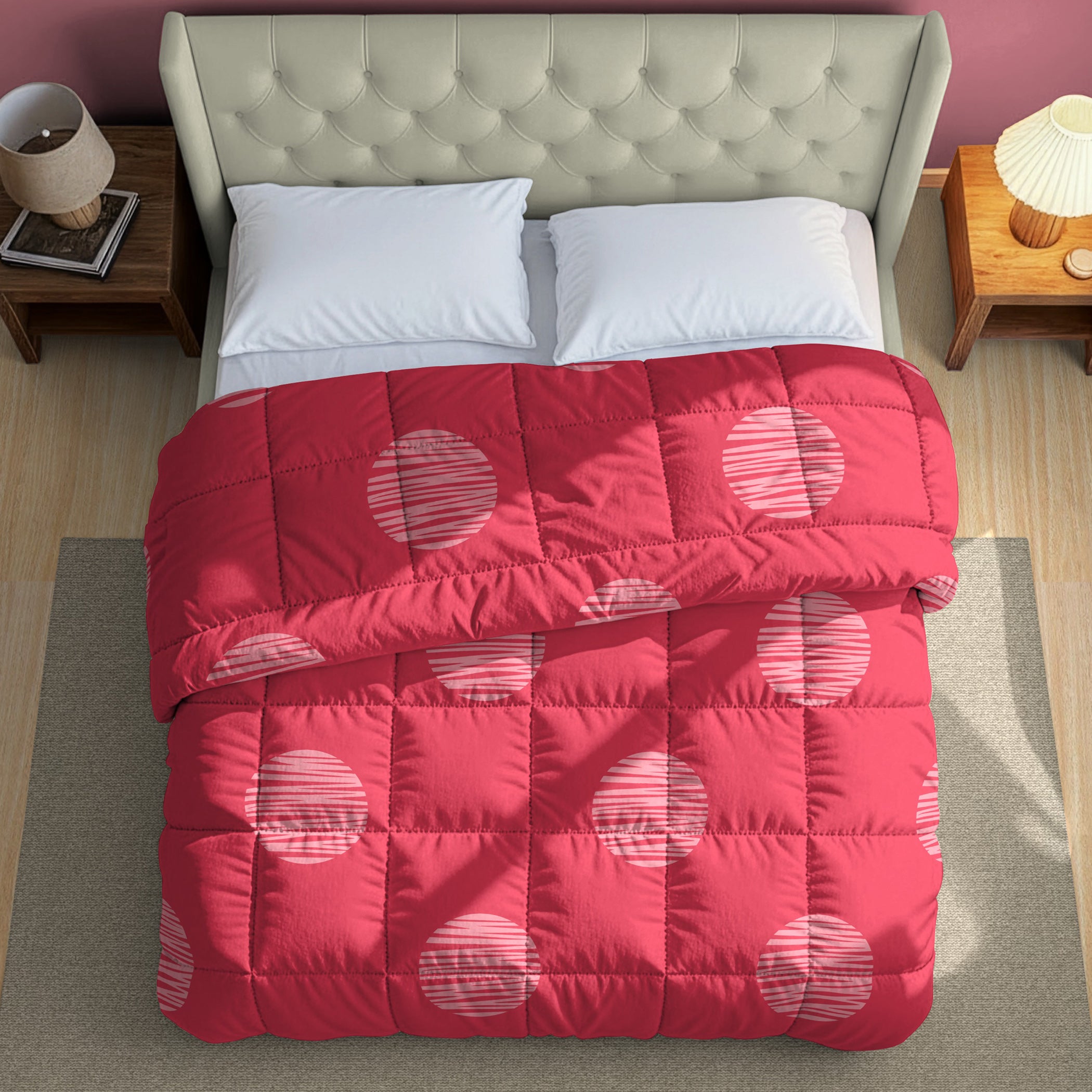 Red & White Geometric Microfiber Lightweight AC Room 150 GSM Comforter