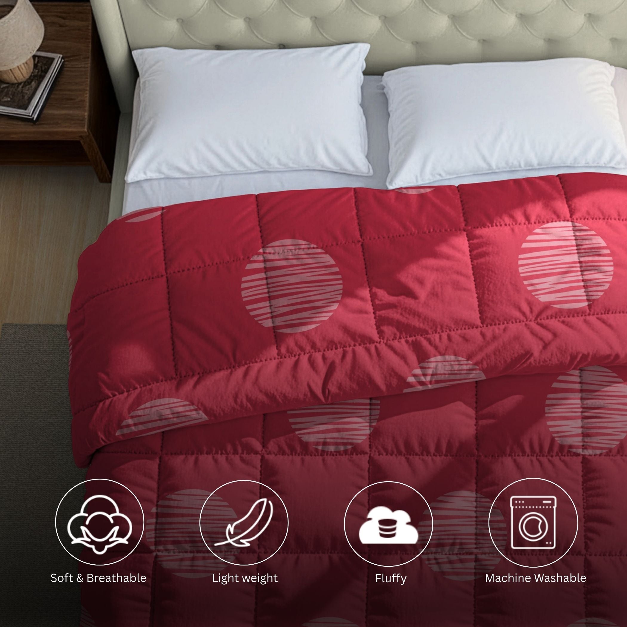 Red & White Geometric Microfiber Lightweight AC Room 150 GSM Comforter
